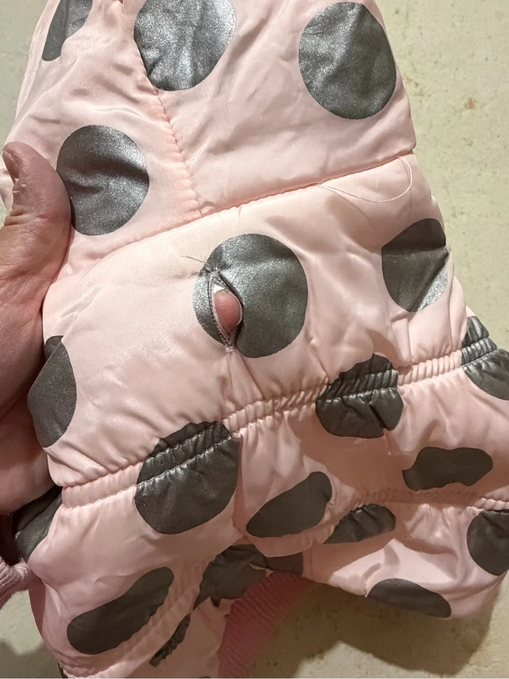 Dog Pink Puffer Jacket with Silver Polka Dots